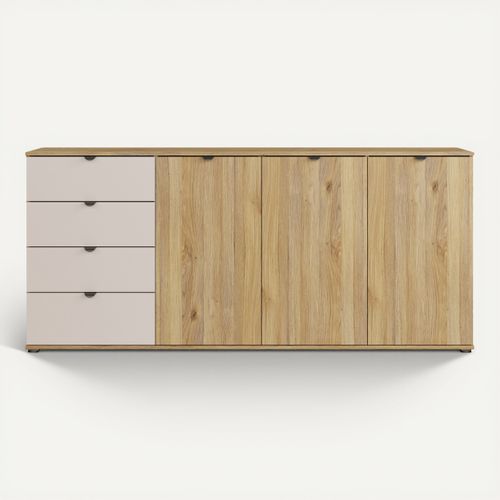 Buffet 3P/4T UNIK Imitation chêne / grège vue de face