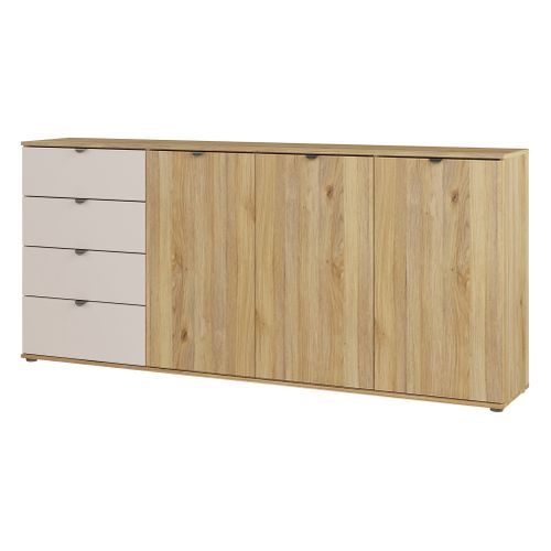 Buffet 3P/4T UNIK Imitation chêne / grège vue de profil