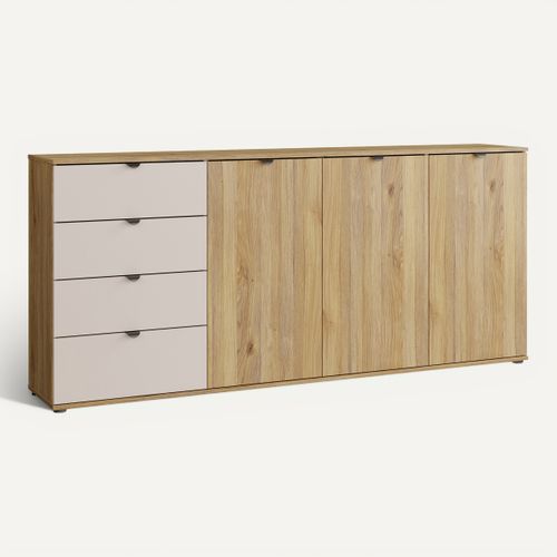 Buffet 3P/4T UNIK Imitation chêne / grège vue 3/4