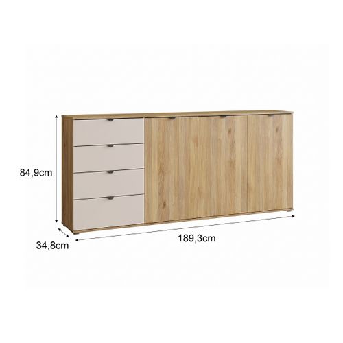 Buffet 3P/4T UNIK Imitation chêne / grège