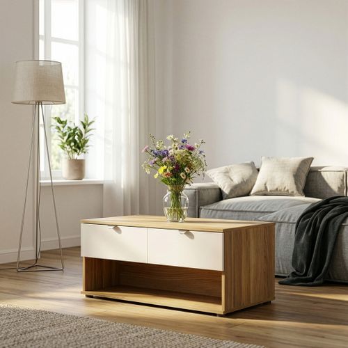 Table basse UNIK Imitation chêne / grège vue d'ambiance 1