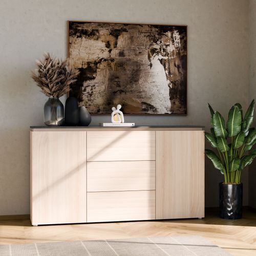 Buffet 2P/3T L. 150 BRUNE Imitation chêne/bêton foncé