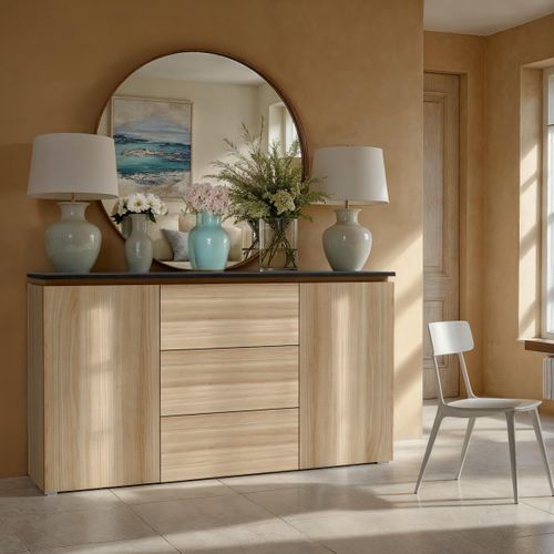 Buffet 2P/3T L. 150 BRUNE Imitation chêne/bêton foncé