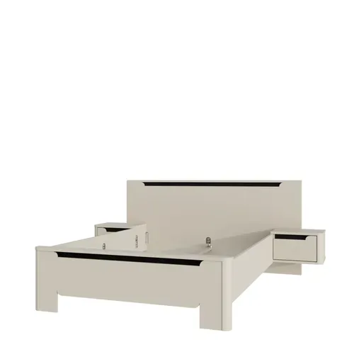 Lit 140x190 cm chevets VICTOR suspendus couleur sable