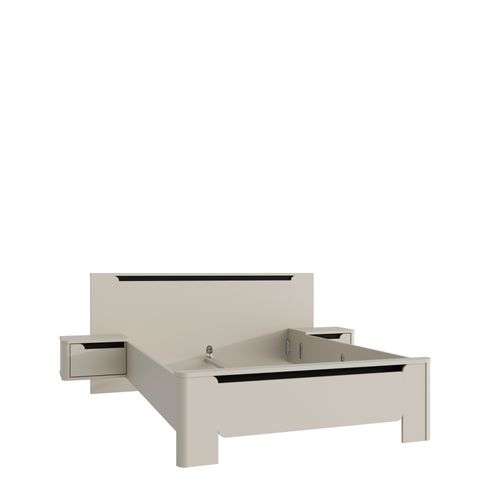 Lit 140x190 cm chevets VICTOR suspendus couleur sable