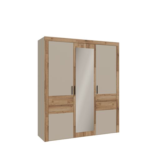 Armoire 3 portes battantes RICCIANO imitation chêne et grège