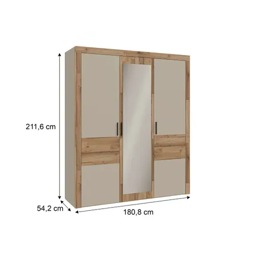 Armoire 3 portes battantes RICCIANO imitation chêne et grège