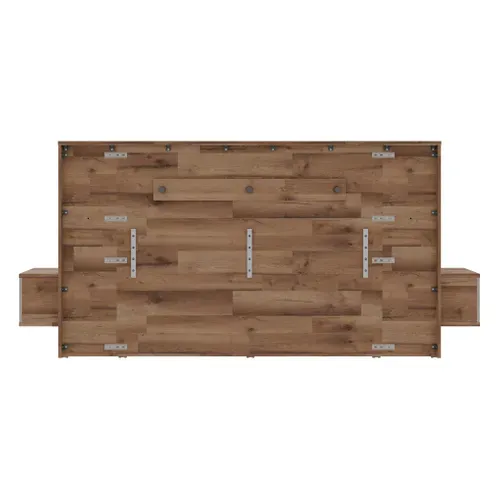 Lit 140x190cm chevets intégrés RICCIANO imitation chêne et grège vue de derrière