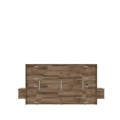 Lit coffre 140x190cm chevets RICCIANO imitation chêne et grège