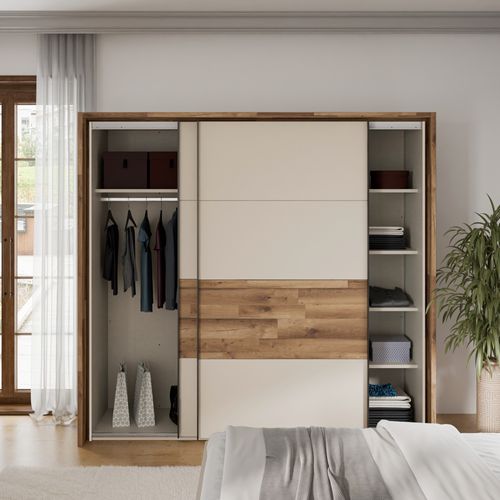 Armoire 2 portes coulissantes RICCIANO imitation chêne et grège
