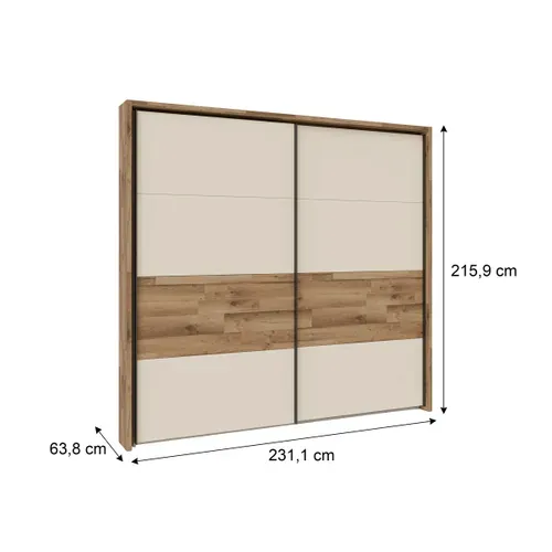 Armoire 2 portes coulissantes RICCIANO imitation chêne et grège