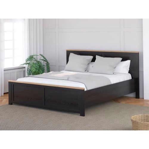 Cadre De Lit King Size 180 X 200 Cm - Panneaux Chêne/noir, Style Campagne