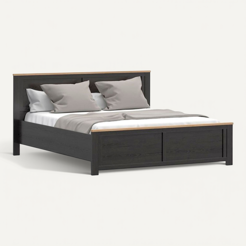 Cadre De Lit King Size 180 X 200 Cm - Panneaux Chêne/noir, Style Campagne