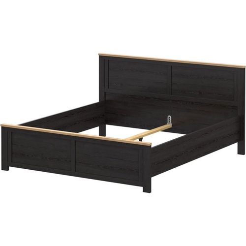 Cadre De Lit King Size 180 X 200 Cm - Panneaux Chêne/noir, Style Campagne