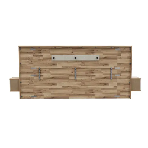 Lit 180x200cm chevets intégrés RICCIANO imitation chêne et grège