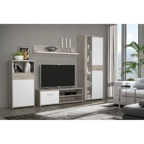 Gulada Ensemble Meuble Télé - 170cm - Table à Manger 160cm - Contemporain - Blanc Et Décor Chene