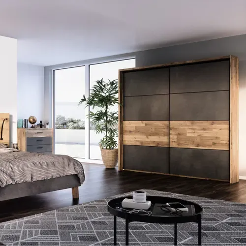 Armoire 2 portes coulissantes L.231 cm RICCIANO imitation chêne béton gris