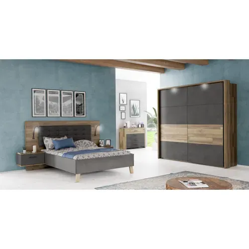 Armoire 2 portes coulissantes L.231 cm RICCIANO imitation chêne béton gris