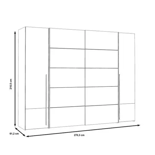 Armoire - Décor Chene Artisan Et Béton Gris - 2 Portes Battantes + 2 Portes Coulissantes - L 270,3