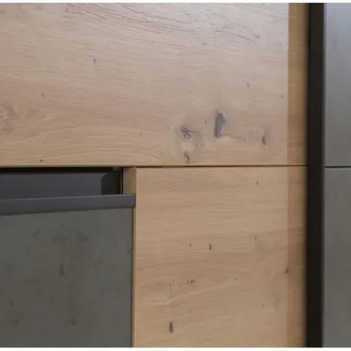 Armoire 2 Portes Coulissantes 3 Tiroirs - Décor Chene Artisan Et Béton Gris - L 200,1 X P 61,2 X H