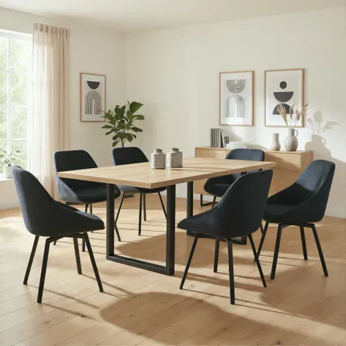 Table à manger extensible 180-260 x 90 cm ALLISTER Imitation bois et noir vue d'ambiance 1