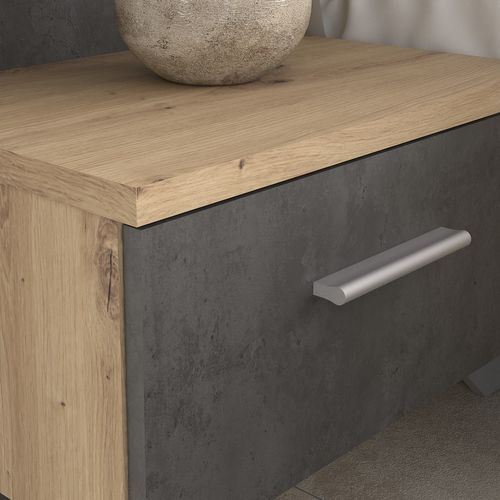 Lit 140x190 cm avec chevets suspendus GINGER imitation chêne et gris foncé