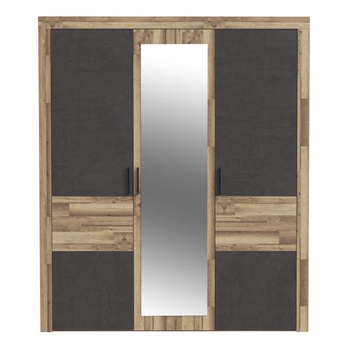 Armoire 3 portes battantes RICCIANO imitation chêne béton gris vue de face