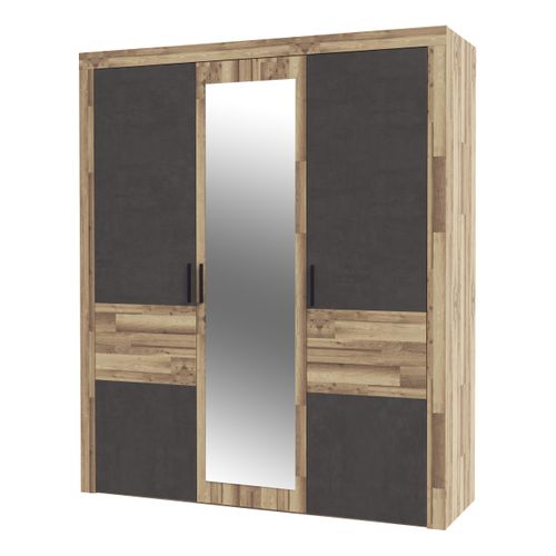 Armoire 3 portes battantes RICCIANO imitation chêne béton gris vue de profil