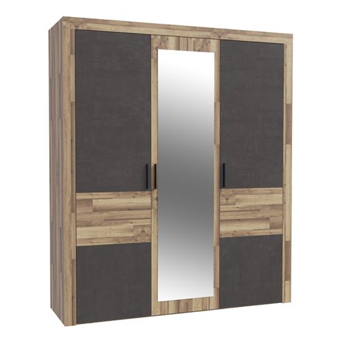 Armoire 3 portes battantes RICCIANO imitation chêne béton gris vue 3/4