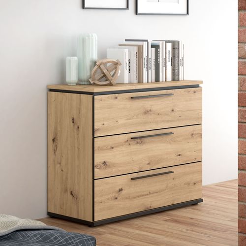 Commode IZO 3 tiroirs imitation Chêne et noir IZO COMMODE 3T