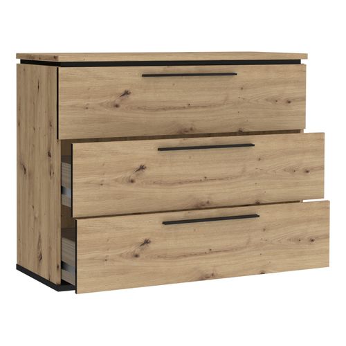 Commode IZO 3 tiroirs imitation Chêne et noir IZO COMMODE 3T