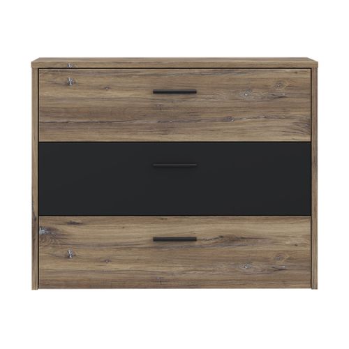 Commode 3 tiroirs LEONARD Imitation chêne et noir vue de face