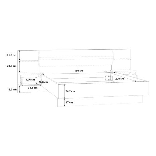 Lit 160x200 cm avec chevets suspendus LEONARD imitation chêne et noir