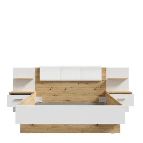 Lit 140x190 cm avec chevets suspendus GINGER imitation chêne et blanc