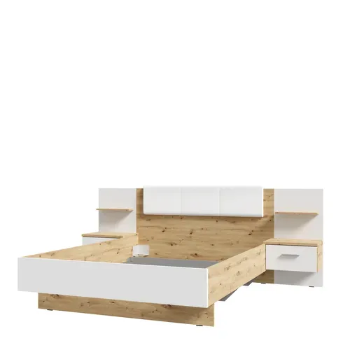 Lit 140x190 cm avec chevets suspendus GINGER imitation chêne et blanc