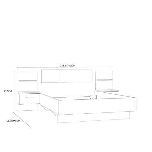 Lit 140x190 cm avec chevets suspendus GINGER imitation chêne et blanc