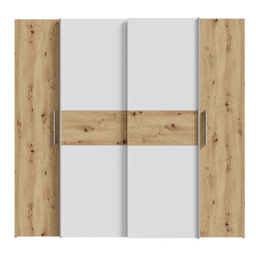 Armoire 2 portes coulissantes KAPAZA 2 portes battantes chêne/blanc