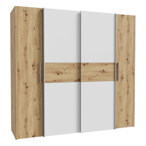 Armoire 2 portes coulissantes KAPAZA 2 portes battantes chêne/blanc