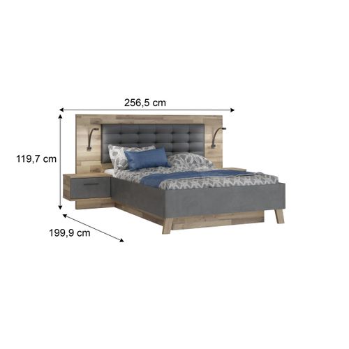 Lit coffre 140x190cm chevets RICCIANO intégrés imitation chêne beton