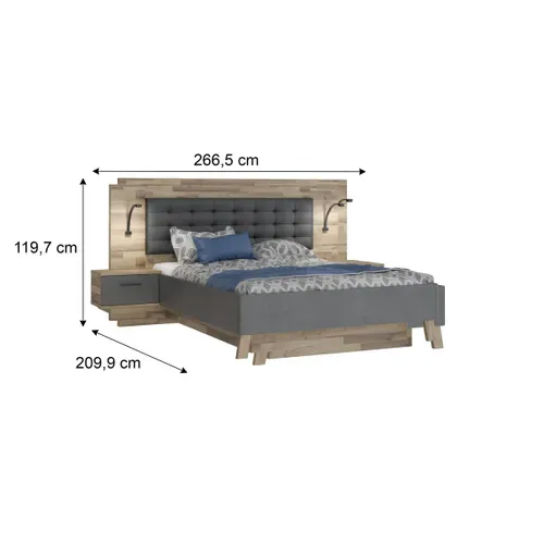 Lit coffre 160x200cm chevets RICCIANO intégrés imitation chêne beton