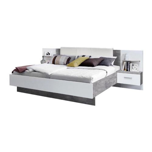 Lit 140x190 cm avec chevets suspendus GINGER Gris clair et blanc mat