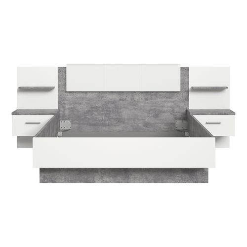 Lit 140x190 cm avec chevets suspendus GINGER Gris clair et blanc mat