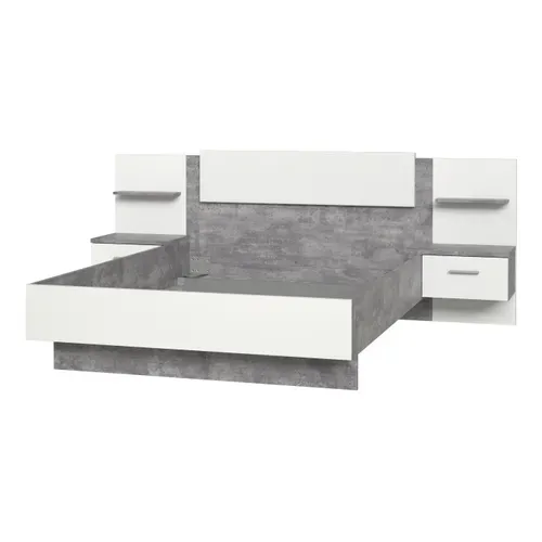 Lit 140x190 cm avec chevets suspendus GINGER Gris clair et blanc mat