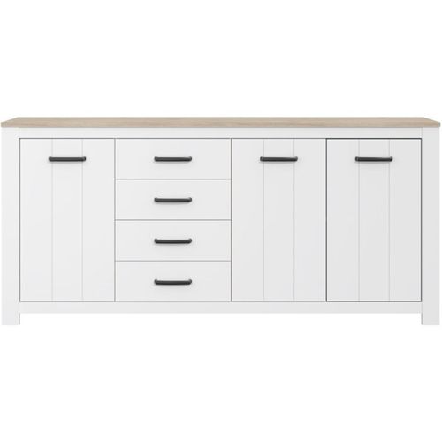 Elara Buffet 206 Cm Blanc Mat et Chêne Bianco, 3 Portes 4 Tiroirs - Forte
