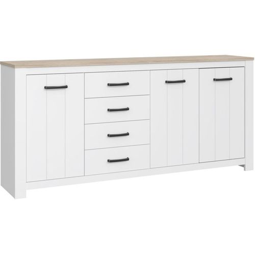Elara Buffet 206 Cm Blanc Mat et Chêne Bianco, 3 Portes 4 Tiroirs - Forte