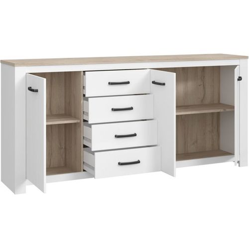 Elara Buffet 206 Cm Blanc Mat et Chêne Bianco, 3 Portes 4 Tiroirs - Forte