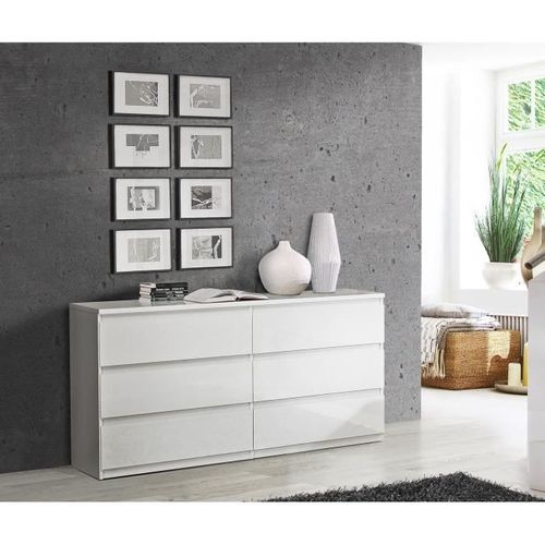 Commode Chelsea 6 Tiroirs - Couleur Blanc Mat - L 154 X P 42,2 X H 79,9 Cm