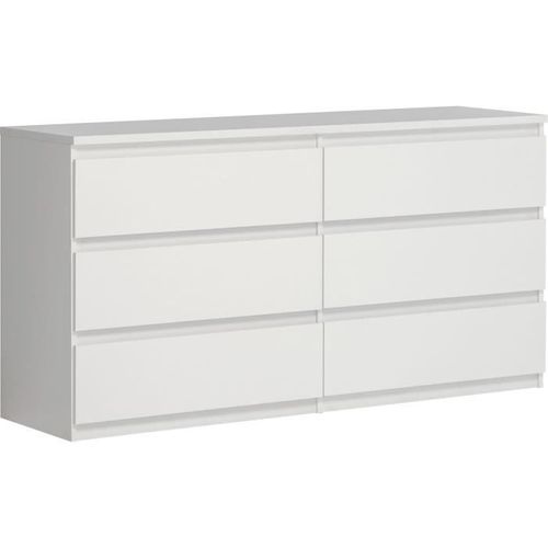 Commode Chelsea 6 Tiroirs - Couleur Blanc Mat - L 154 X P 42,2 X H 79,9 Cm