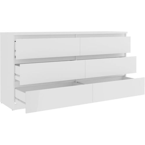 Commode Chelsea 6 Tiroirs - Couleur Blanc Mat - L 154 X P 42,2 X H 79,9 Cm
