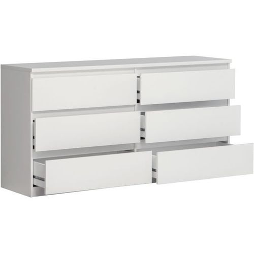 Commode Chelsea 6 Tiroirs - Couleur Blanc Mat - L 154 X P 42,2 X H 79,9 Cm